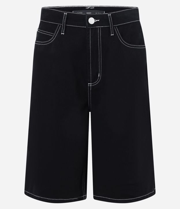 Bermuda Baggy Relaxed em Sarja com Pespontos Contrastantes