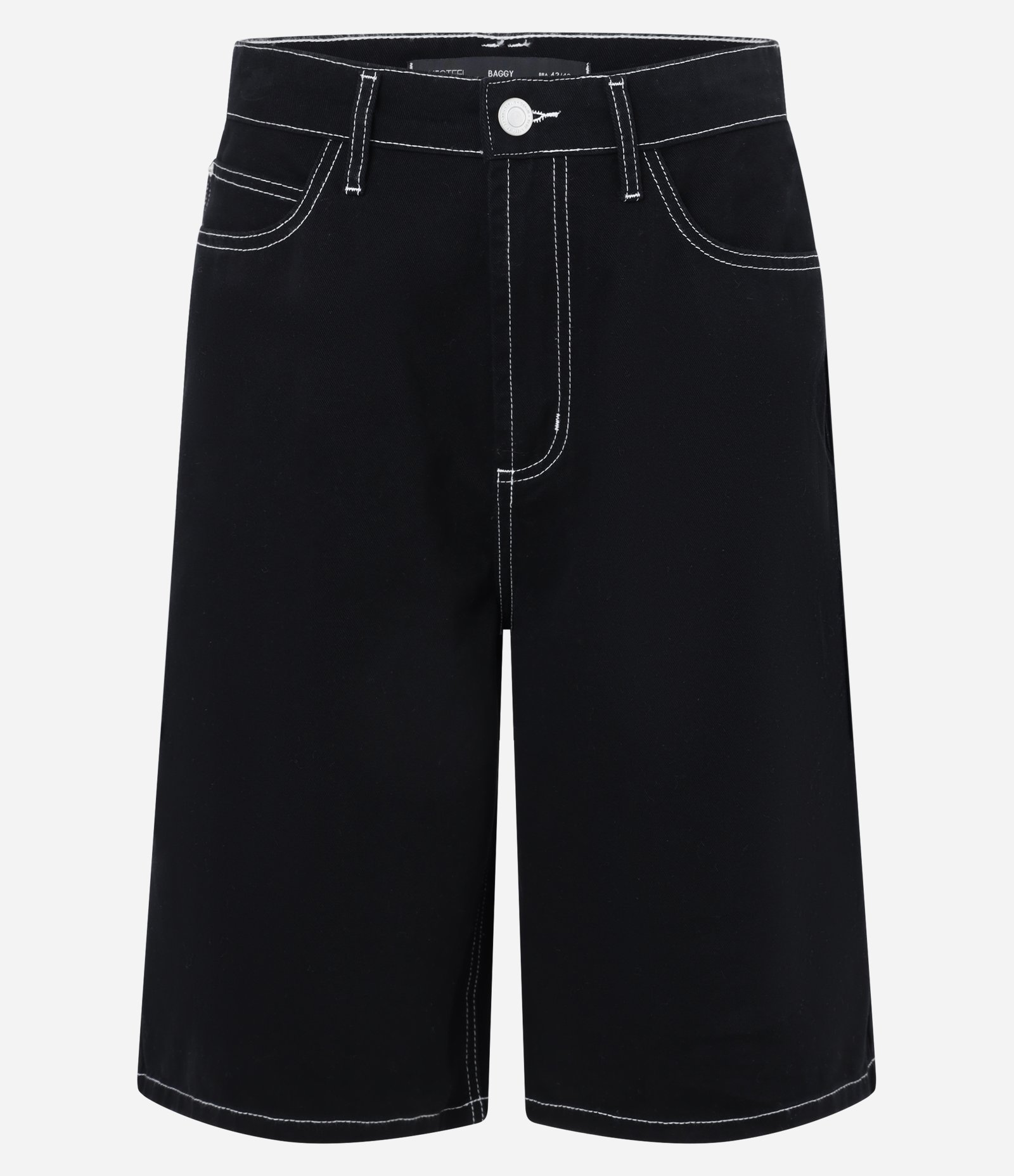 Bermuda Baggy Relaxed em Sarja com Pespontos Contrastantes Preto 5