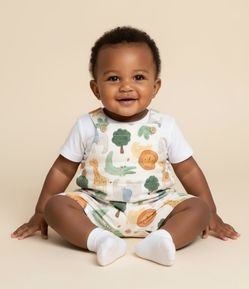 Jardineira Infantil com Estampa Bichinhos - Tam 0 a 18 meses