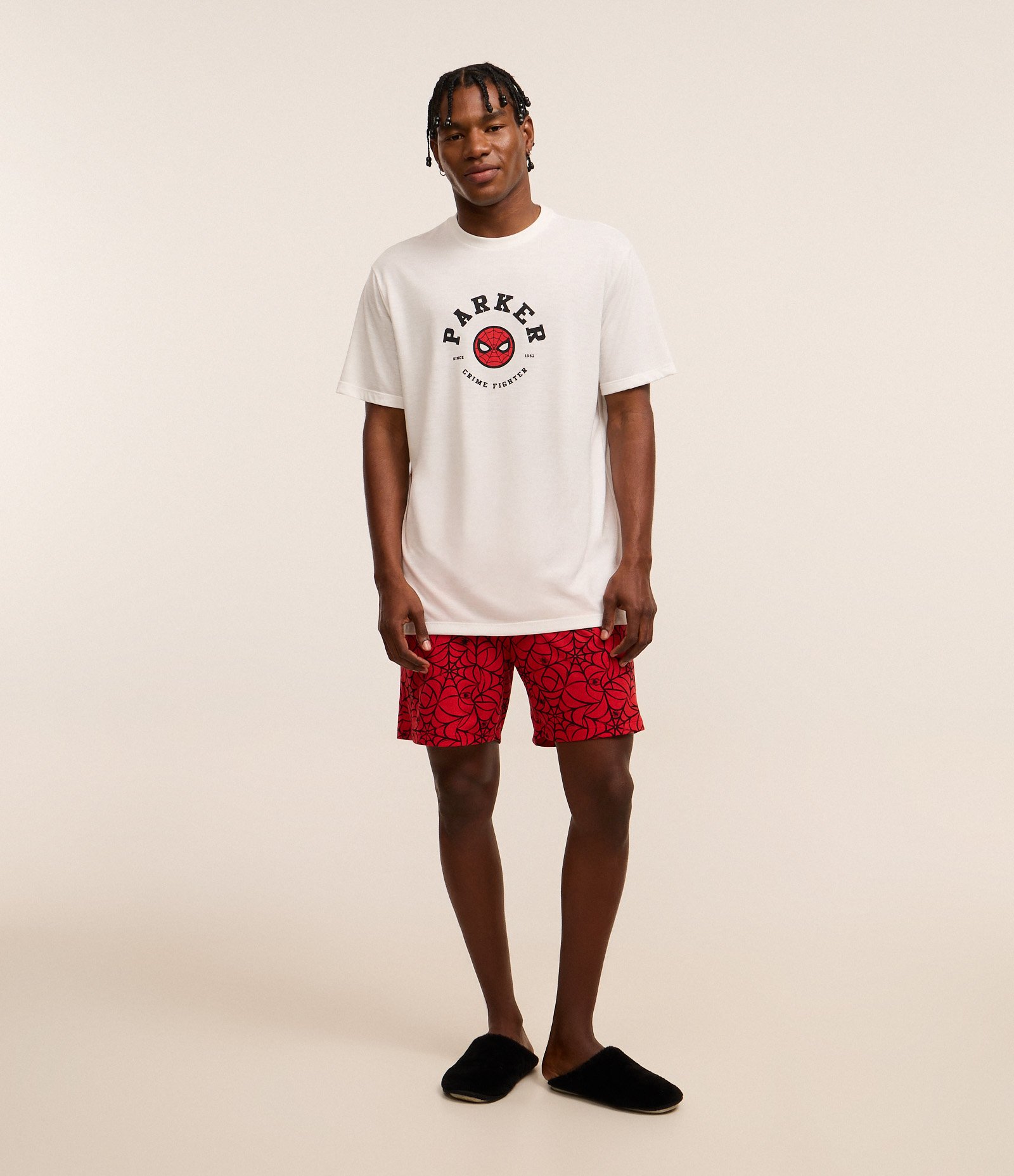 Pijama Curto com Estampa Lettering Homem Aranha Vermelho/Branco 1