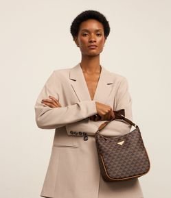 Bolsa Potsman Pequena com Estampa Triangular e Alça Estampada com Gorgorão