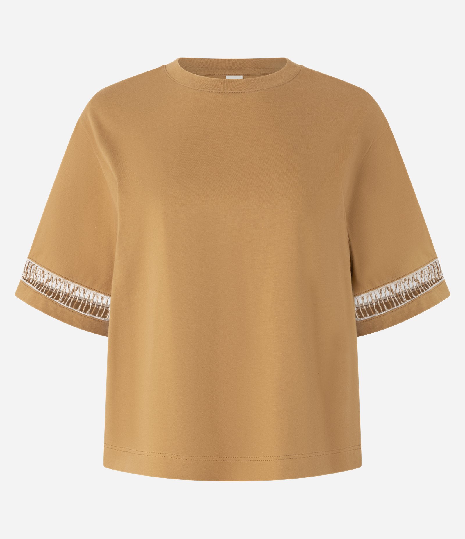 Blusa Boxy em Algodão com Entremeios na Manga Caramelo 5