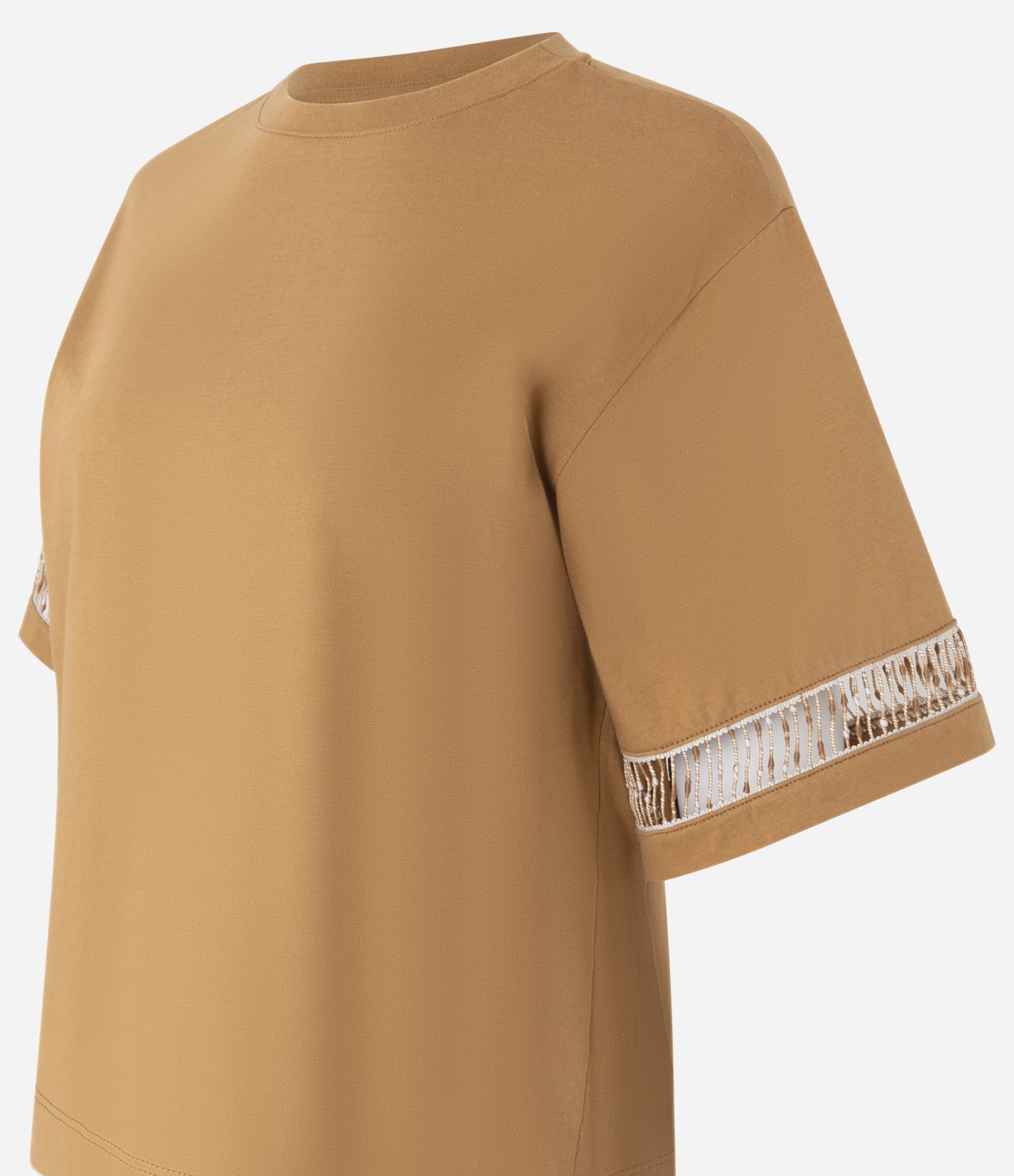 Blusa Boxy em Algodão com Entremeios na Manga Caramelo 6