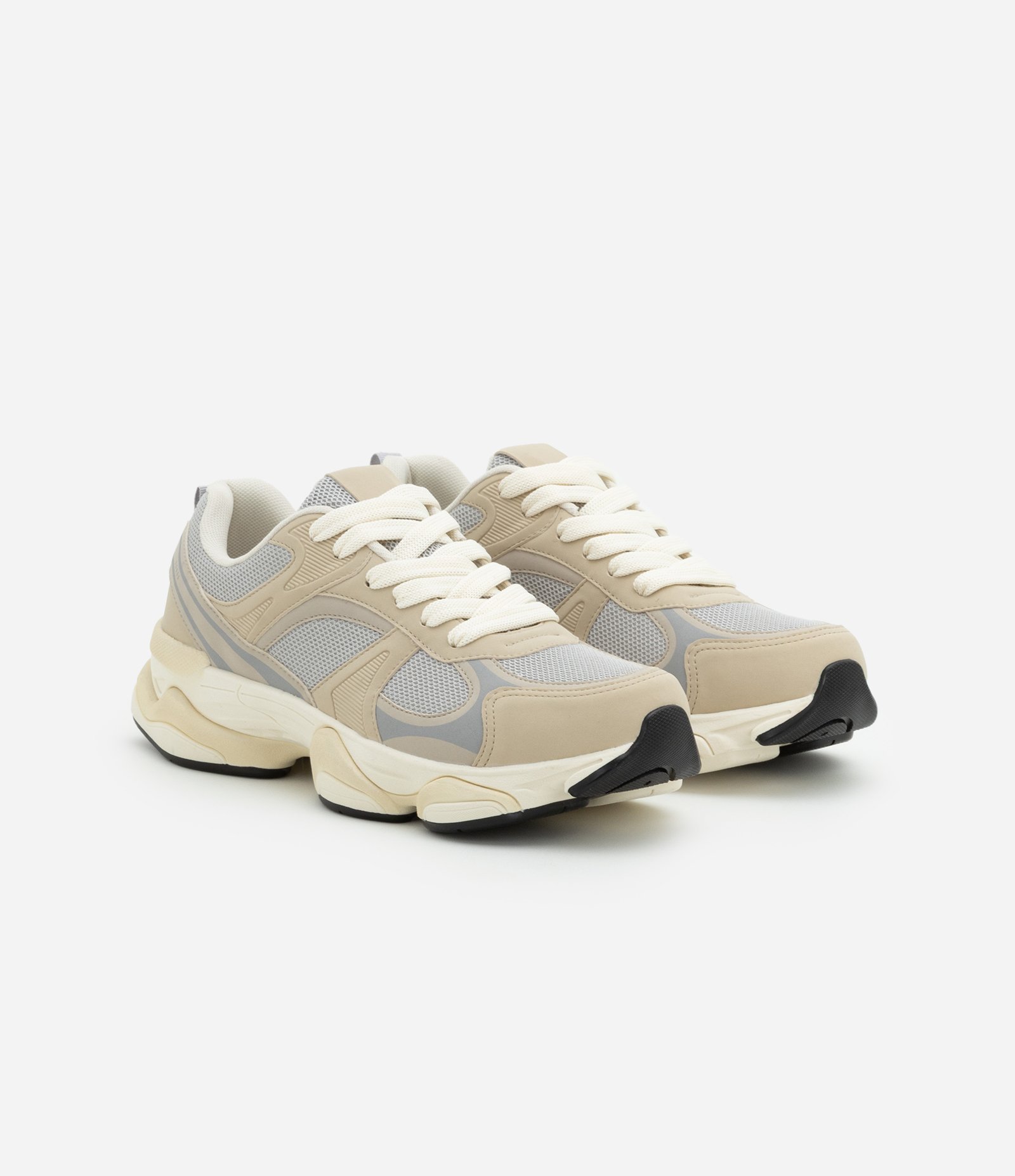 Tênis Running com Recortes e Texturizado Bege 2