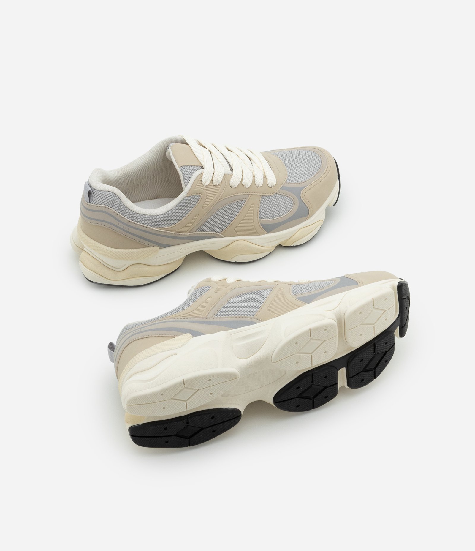 Tênis Running com Recortes e Texturizado Bege 5