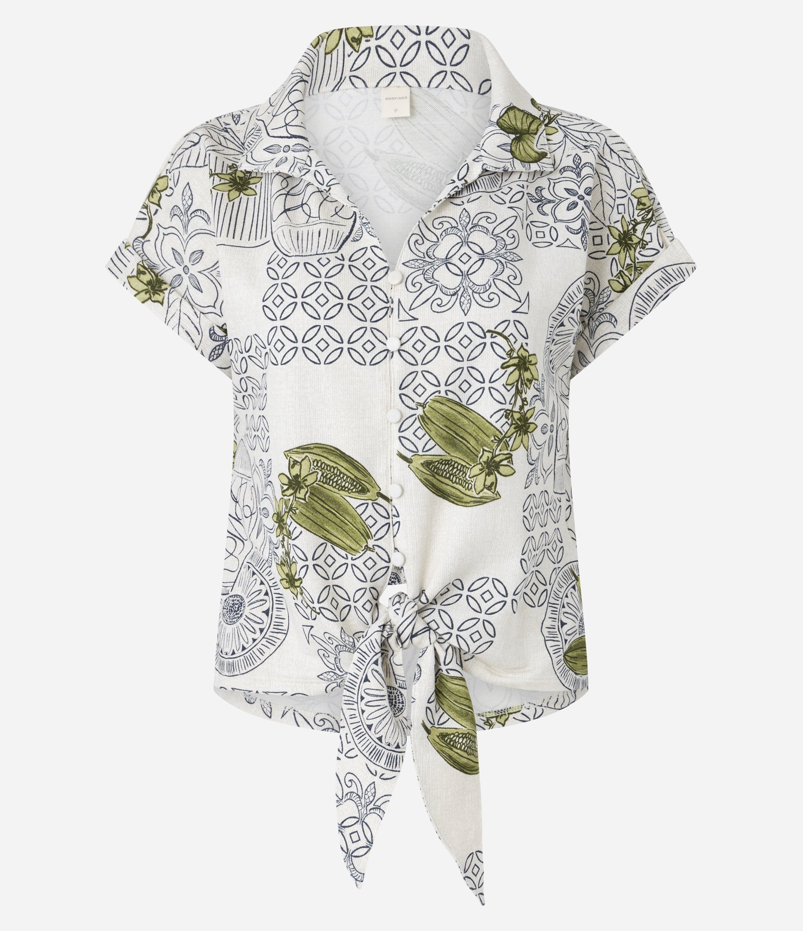 Blusa em Piquet com Amarração e Estampa Folhagem Bege 5