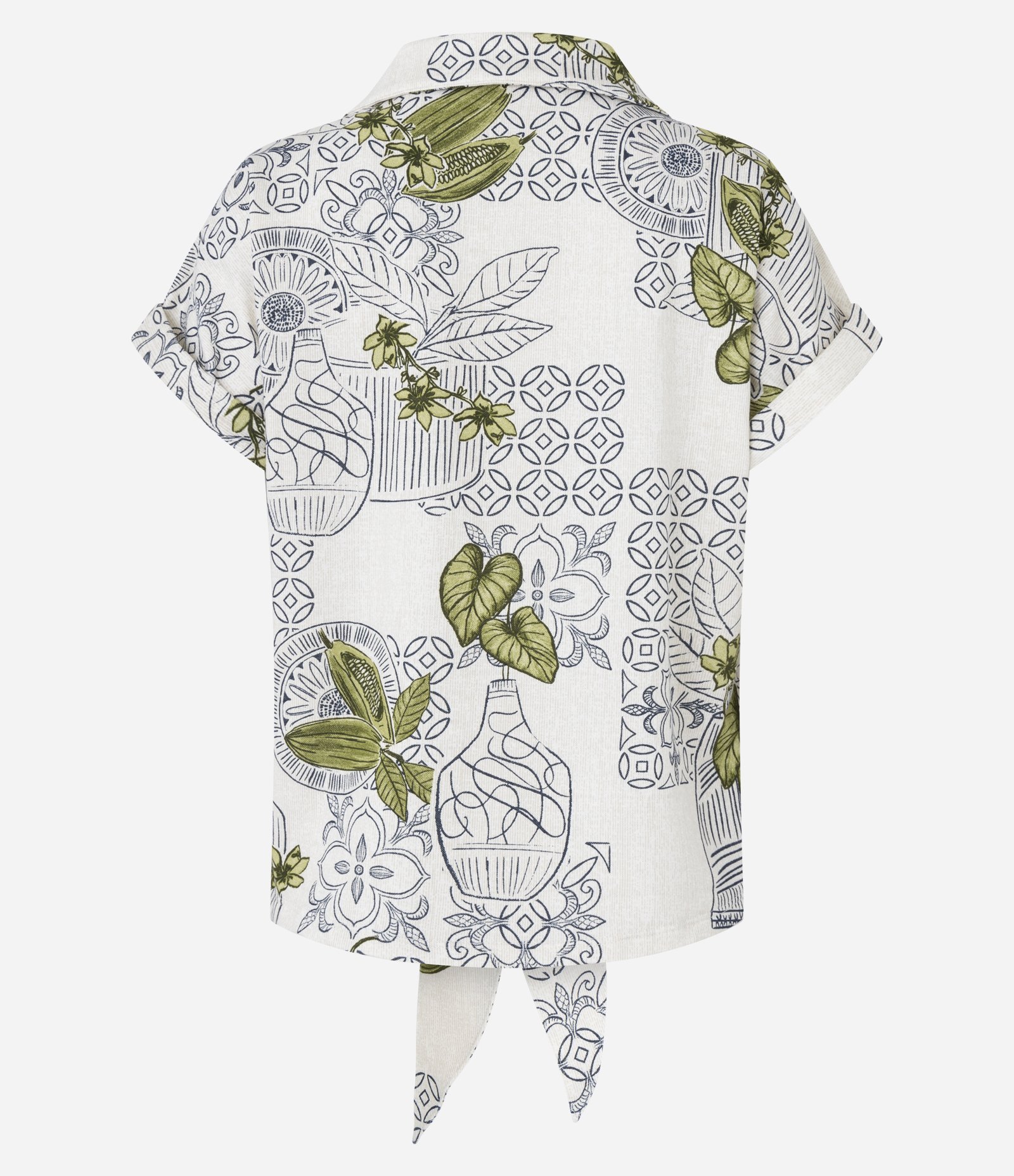 Blusa em Piquet com Amarração e Estampa Folhagem Bege 6