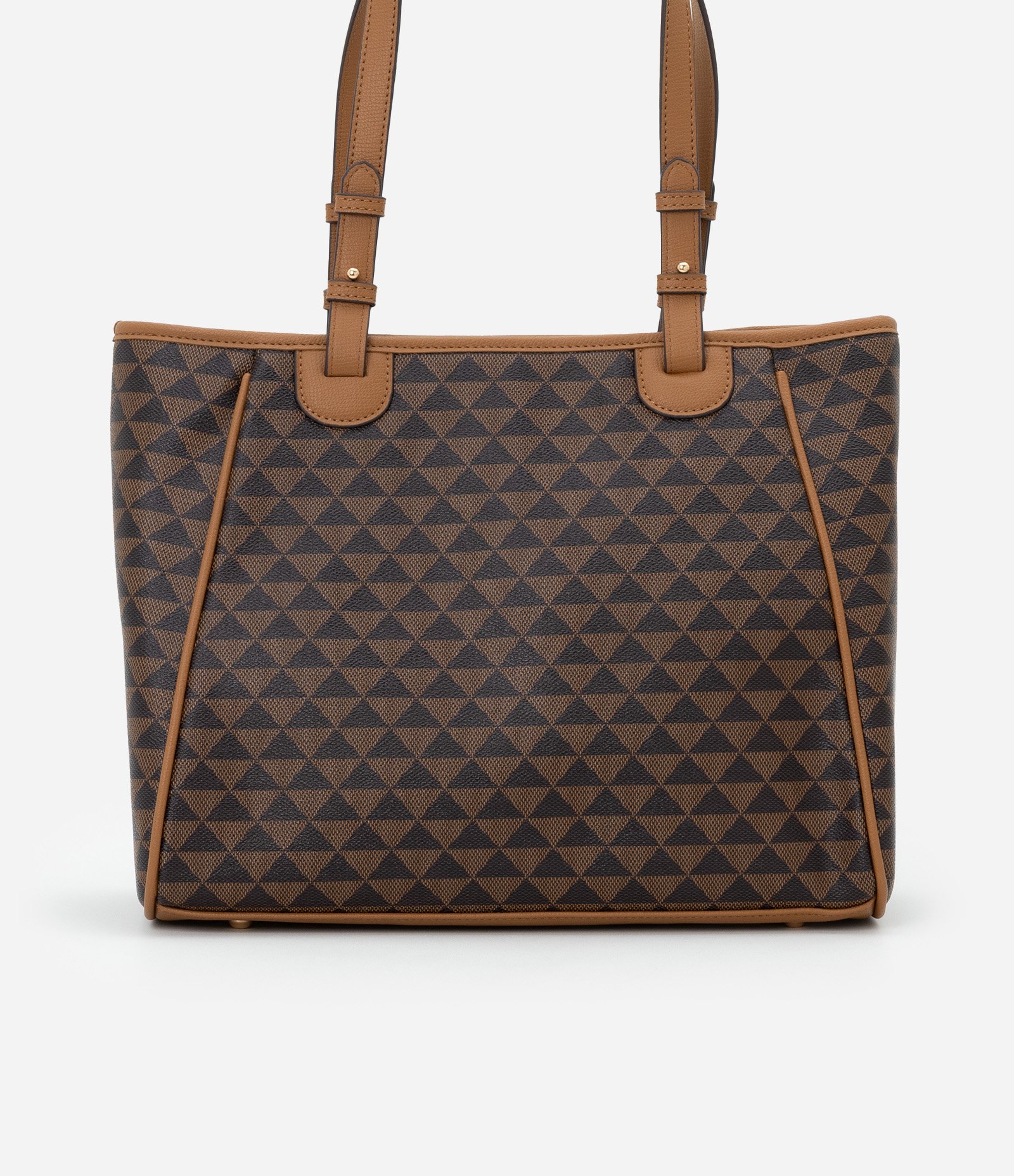Bolsa Shopper Grande com Estampa de Triangulo Marrom 3