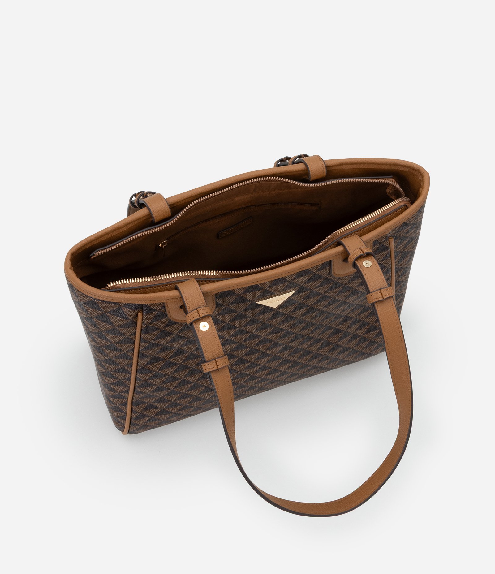 Bolsa Shopper Grande com Estampa de Triangulo Marrom 5