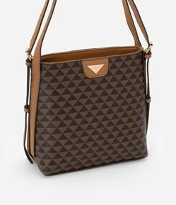 Bolsa Shoulder Média com Estampa Triangular e Alça Cintada