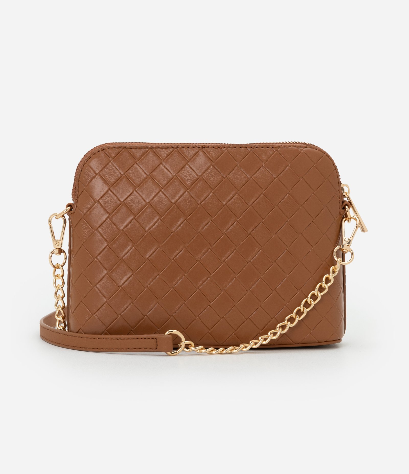 Bolsa Transversal Pequena com Efeito Tressê e Alça de Corrente Marrom 4