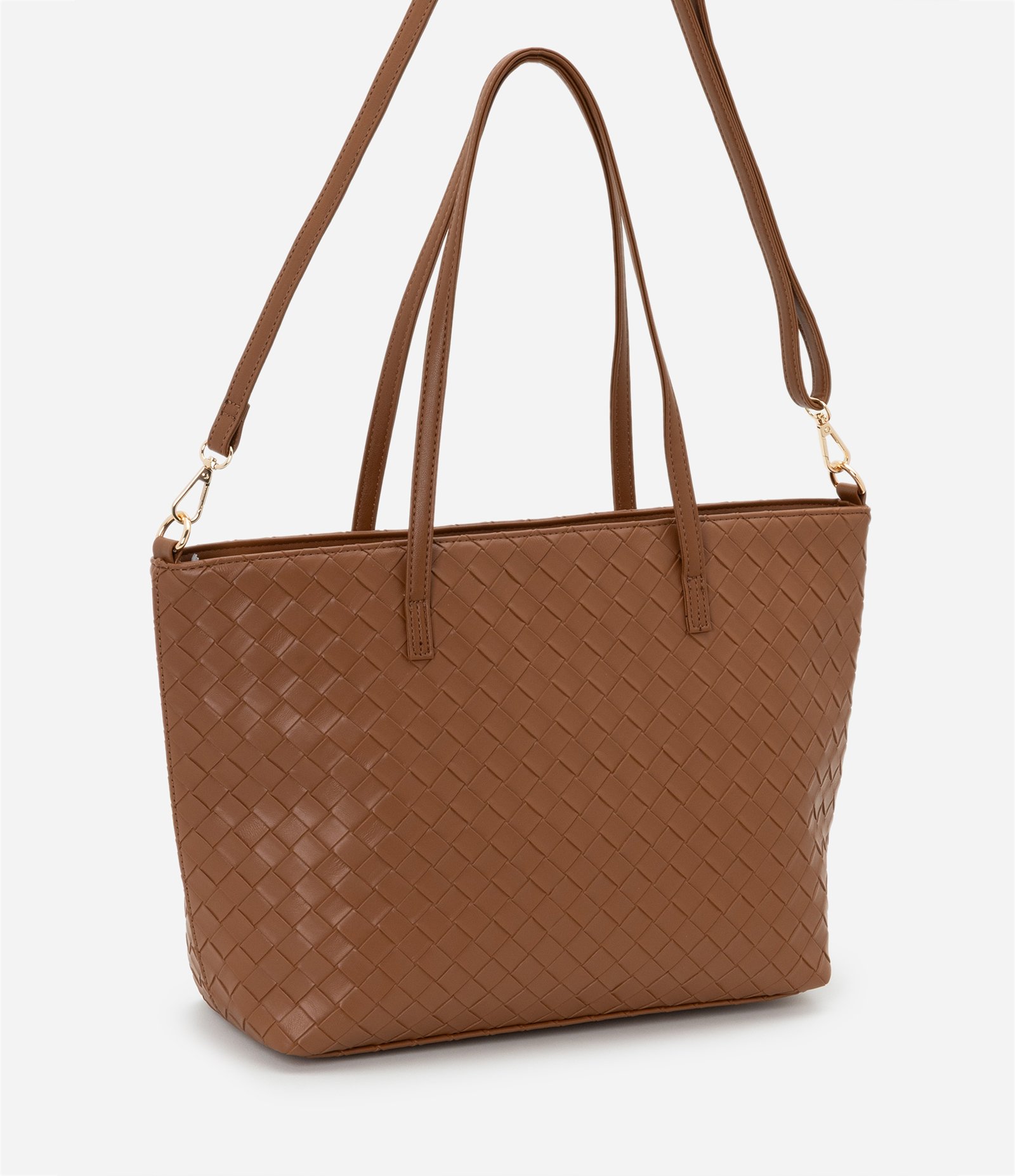 Bolsa Shopper Grande com Efeito Tressê Marrom 2