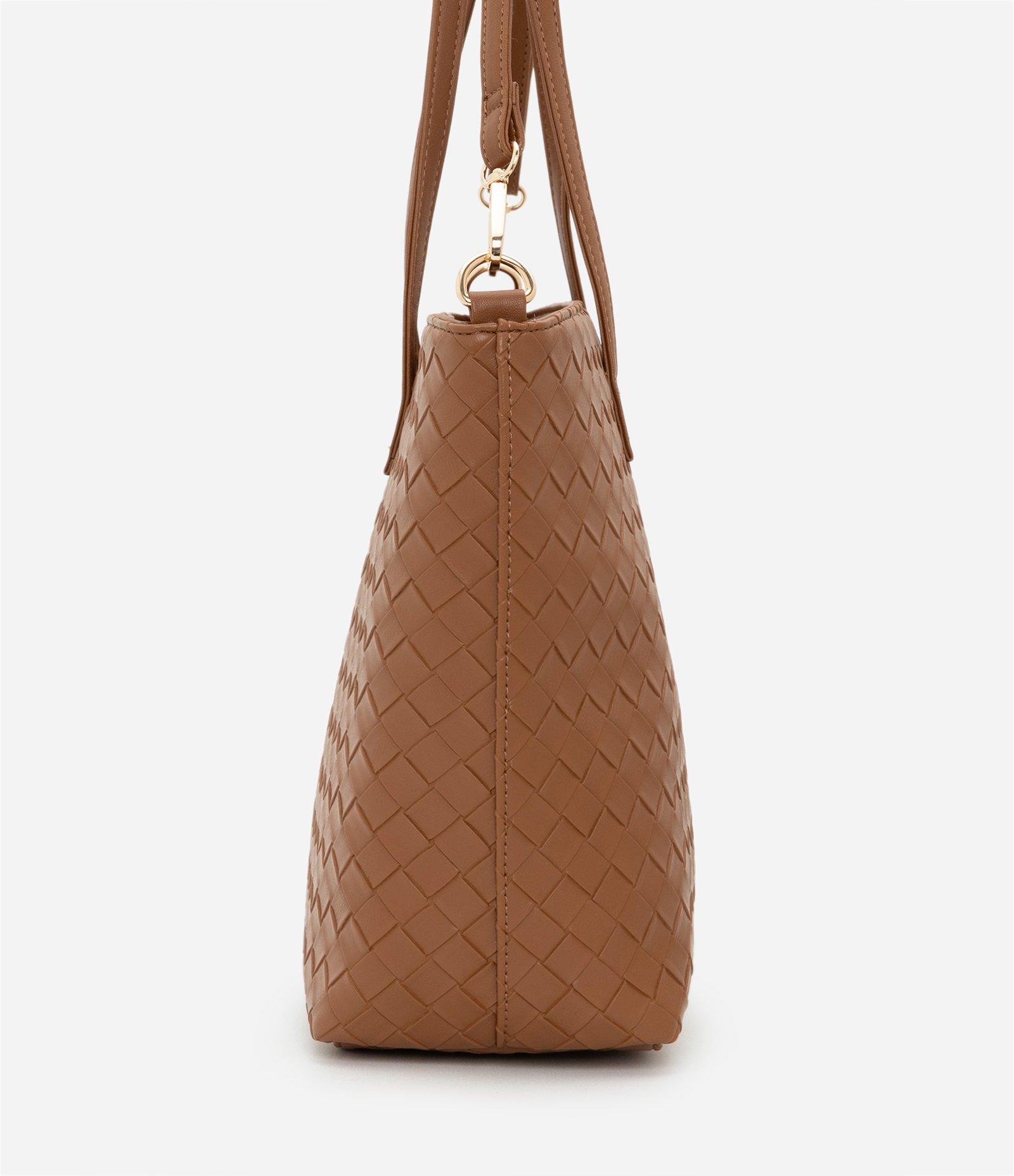 Bolsa Shopper Grande com Efeito Tressê Marrom 3