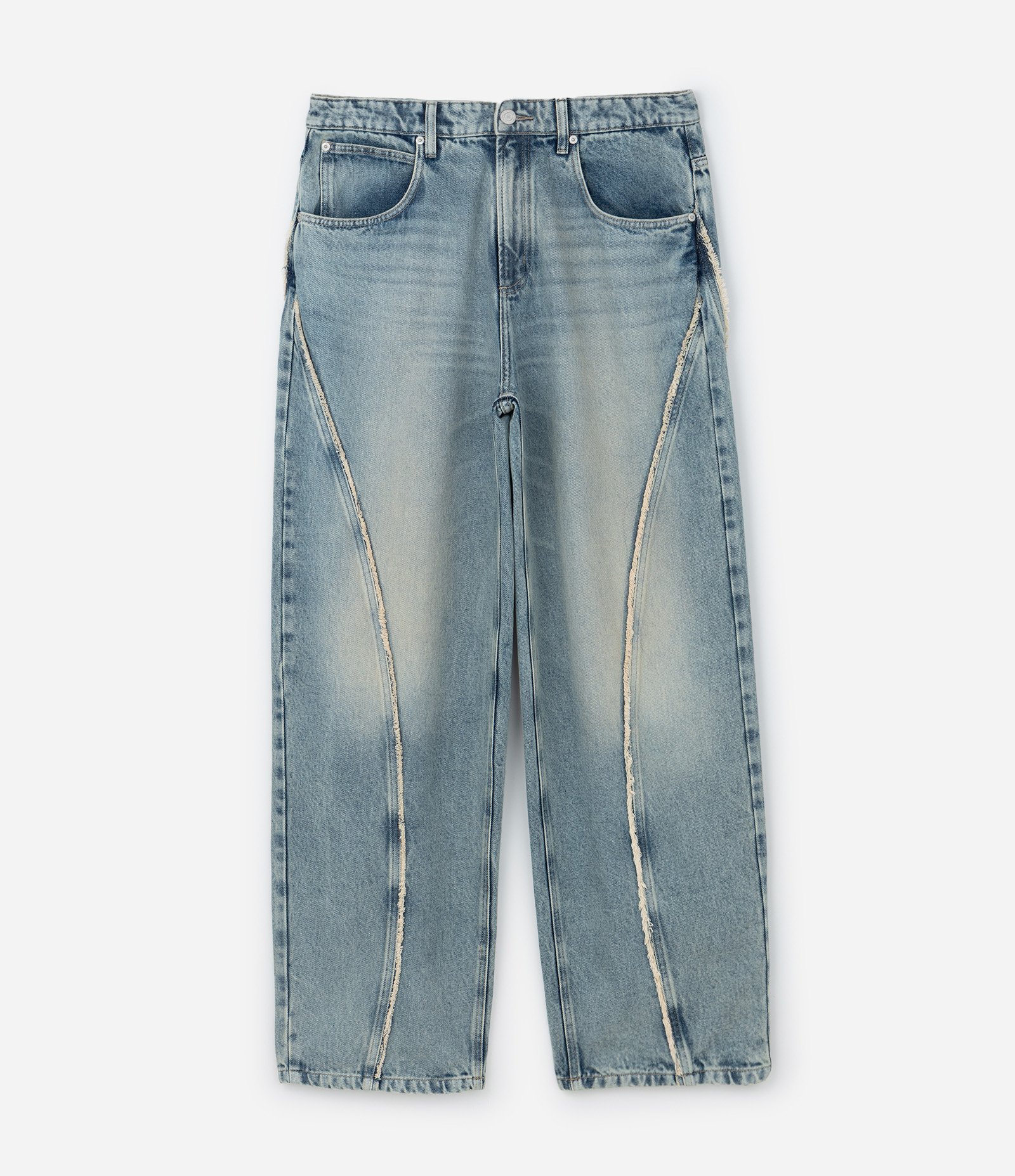 Calça Super Baggy em Jeans com Detalhes Desfiados Azul 5