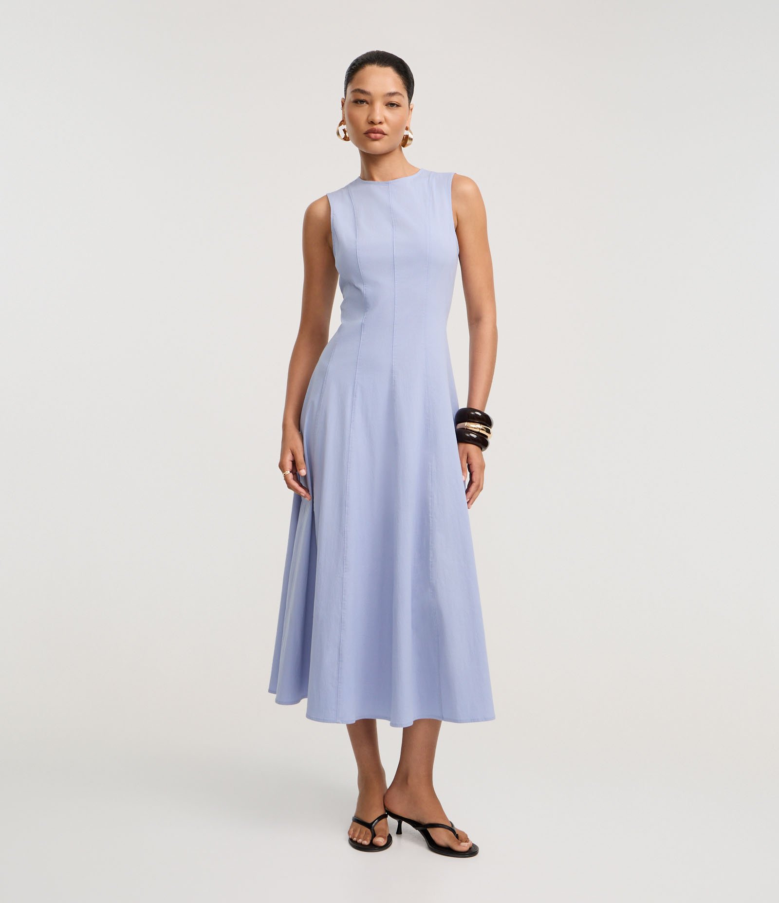 Vestido Evasê Midi em Bengaline com Alça Larga Azul 1