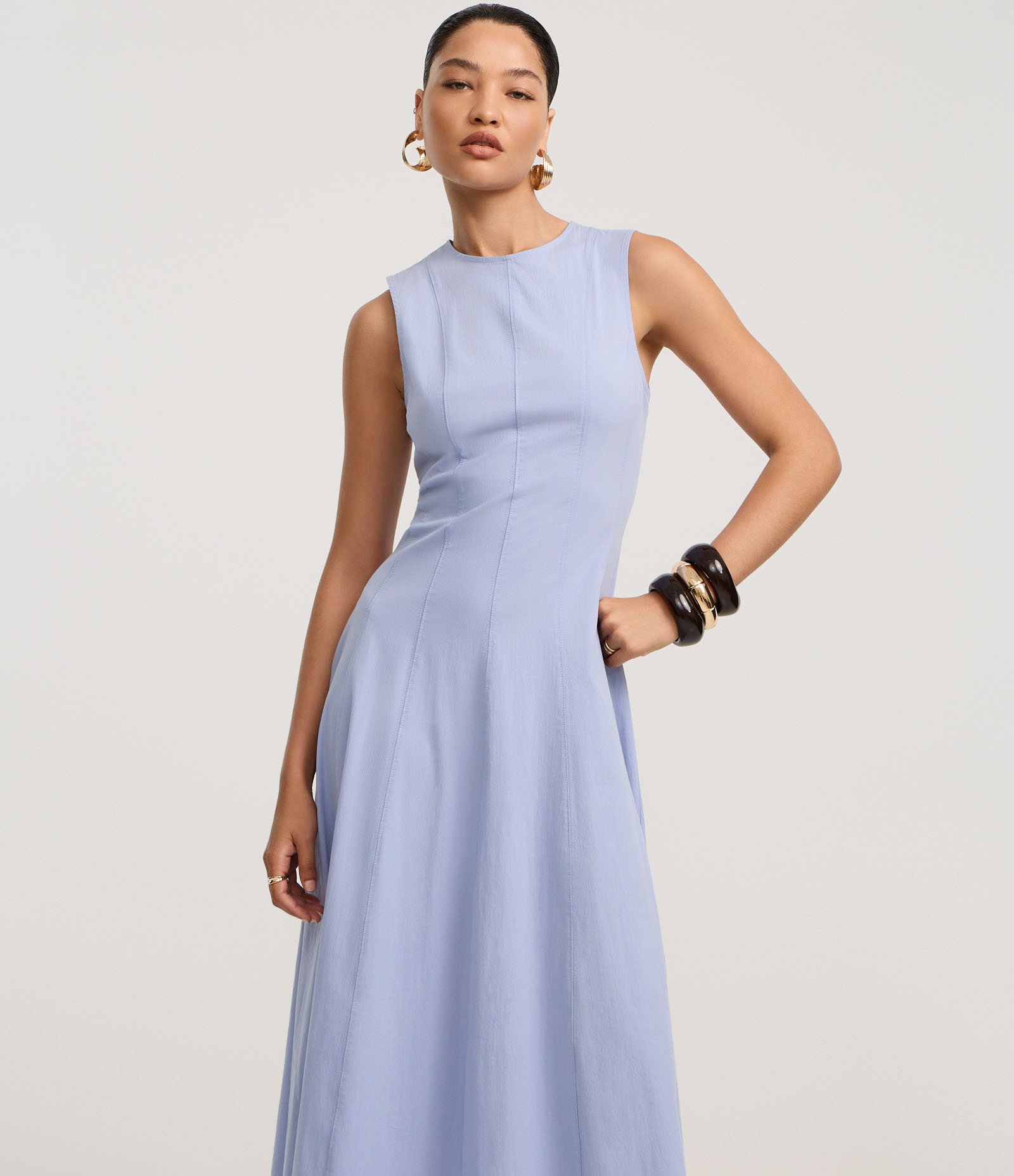 Vestido Evasê Midi em Bengaline com Alça Larga Azul 2