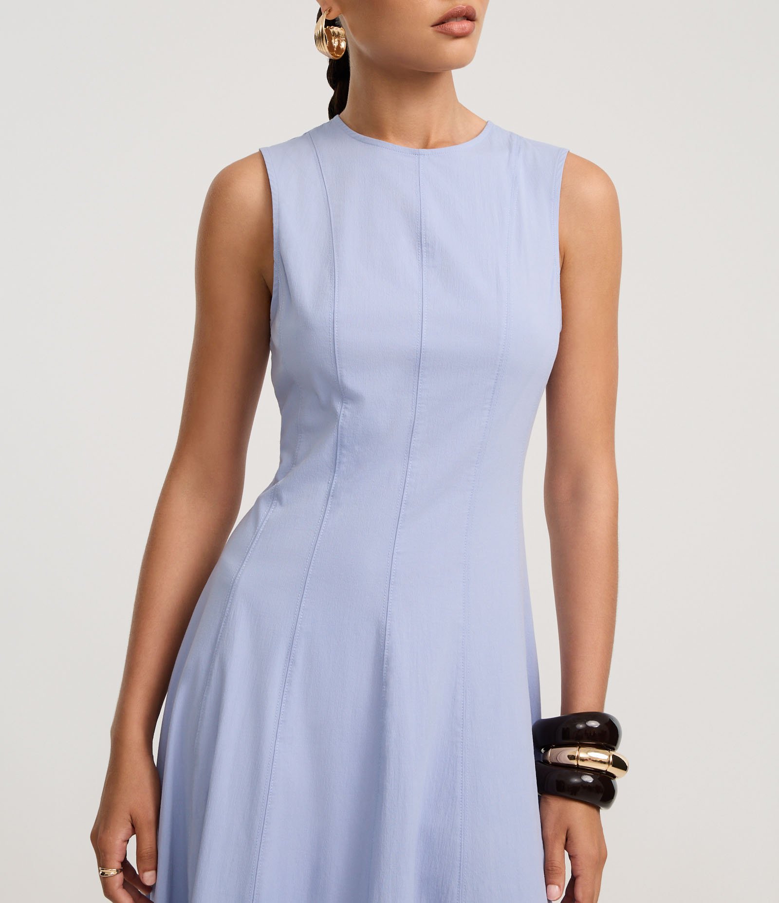 Vestido Evasê Midi em Bengaline com Alça Larga Azul 4