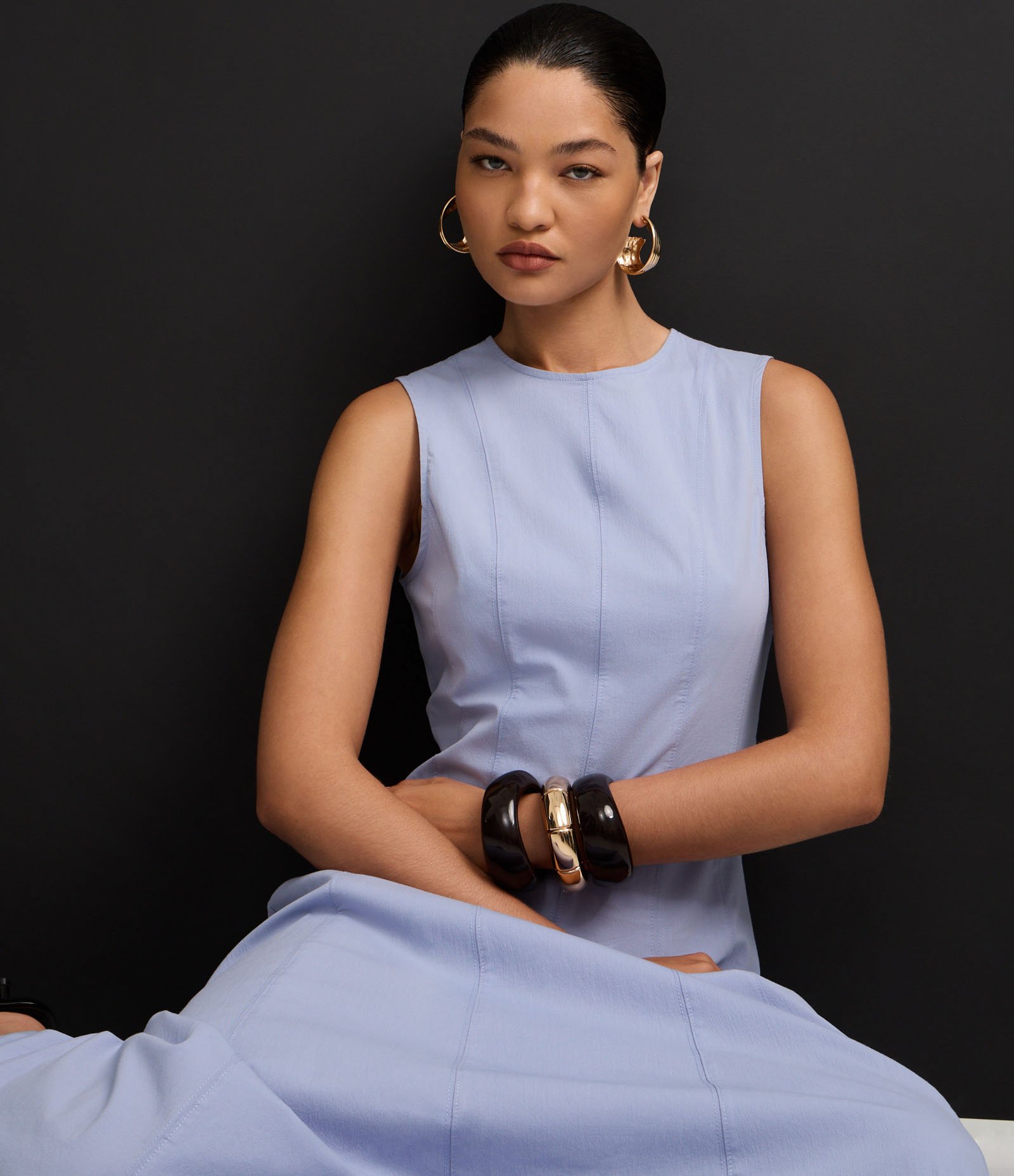 Vestido Evasê Midi em Bengaline com Alça Larga Azul 5