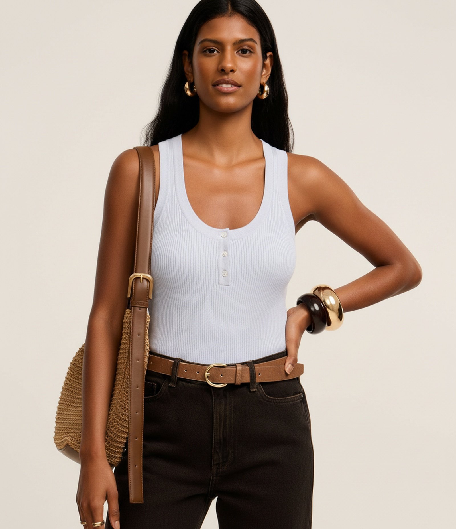 Blusa Básica Canelada em Tricô com Decote U Azul 5