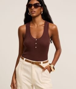 Blusa Básica Canelada em Tricô com Decote U