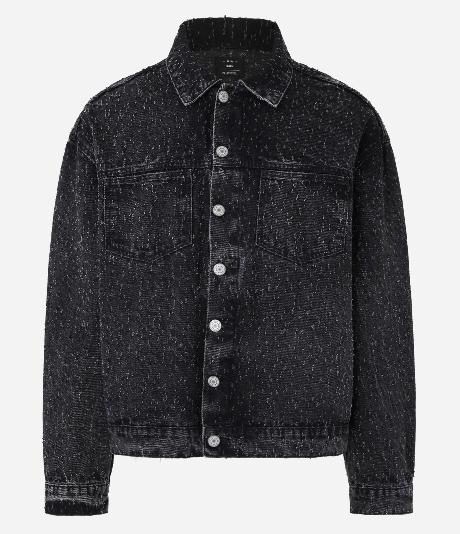 Jaqueta Boxy em Jeans com Bolsos e Puídos Preto 6