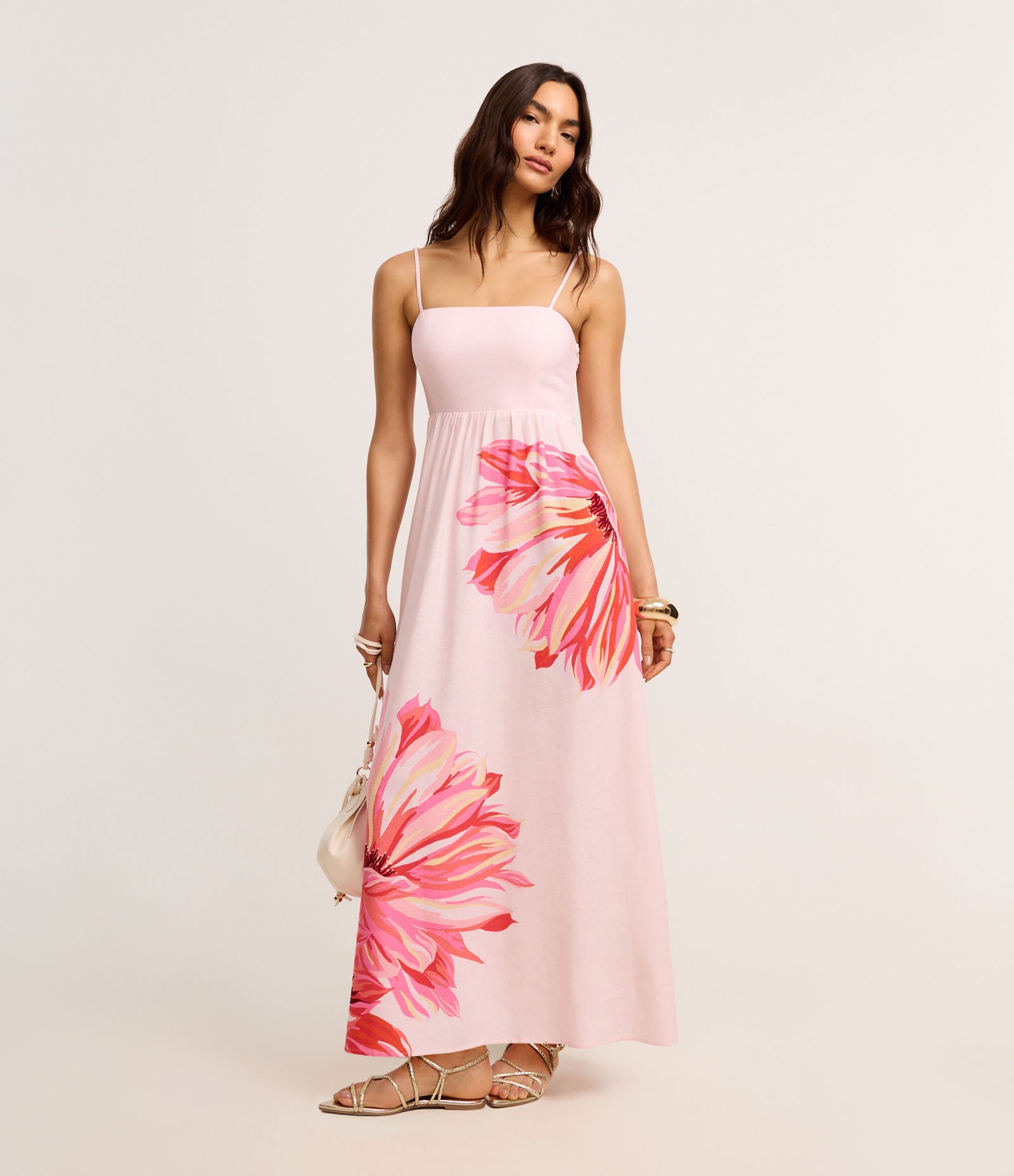 Vestido Evasê Midi em Viscolinho com Estampa Floral Iogurte 1