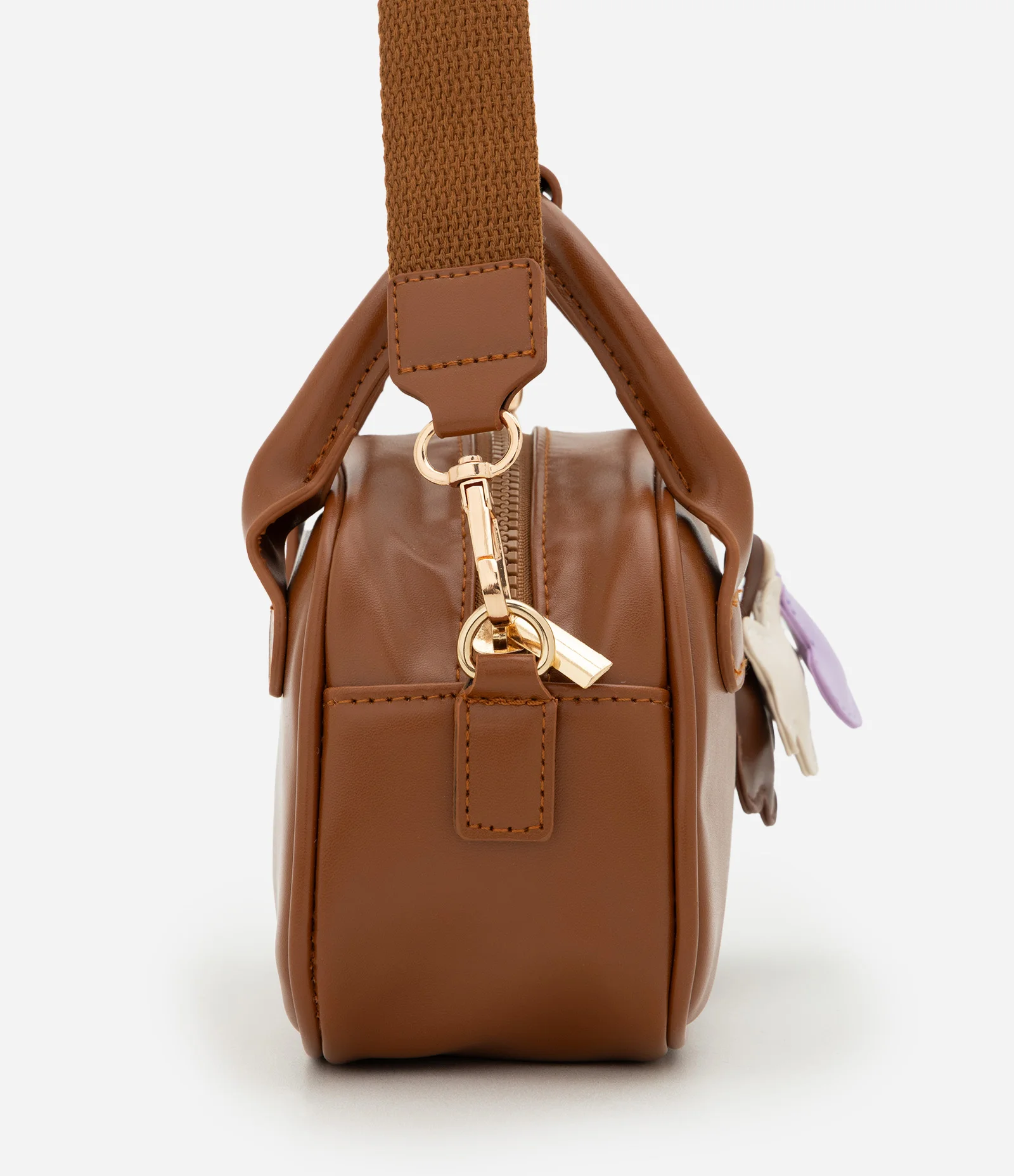 Bolsa Transversal Infantil com Chaveiro Estrelinhas - Tam Único Marrom 2