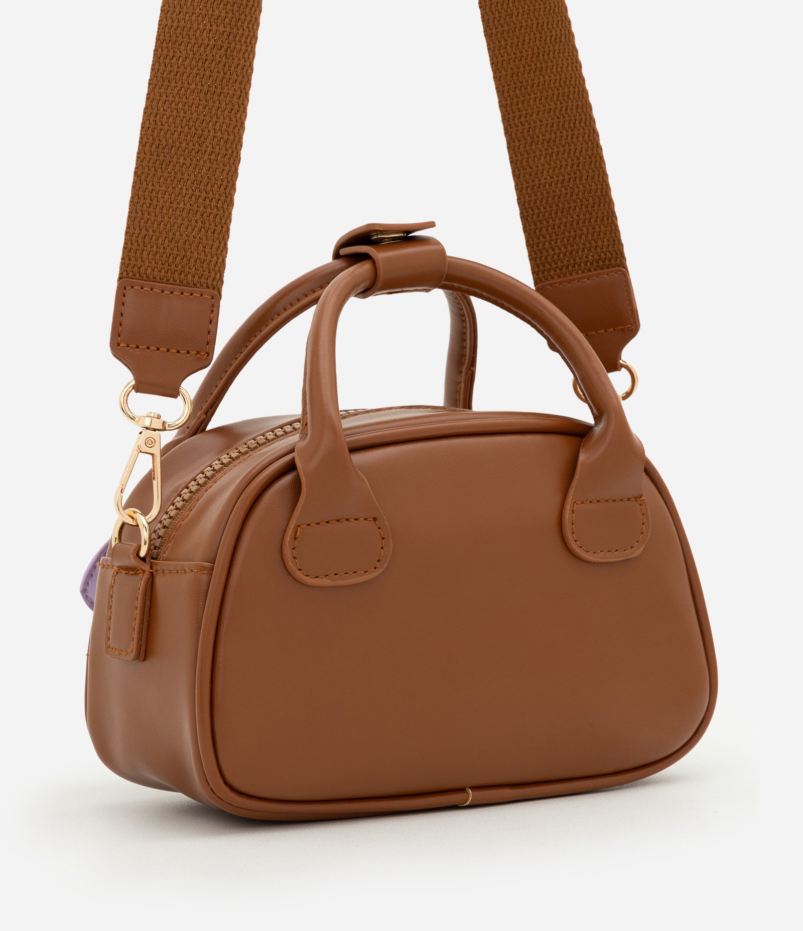 Bolsa Transversal Infantil com Chaveiro Estrelinhas - Tam Único Marrom 3