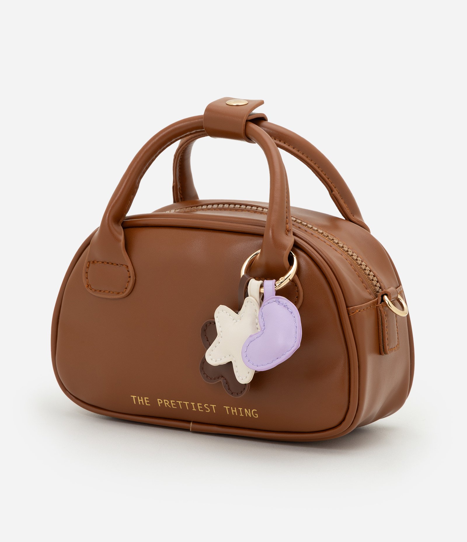 Bolsa Transversal Infantil com Chaveiro Estrelinhas - Tam Único Marrom 5