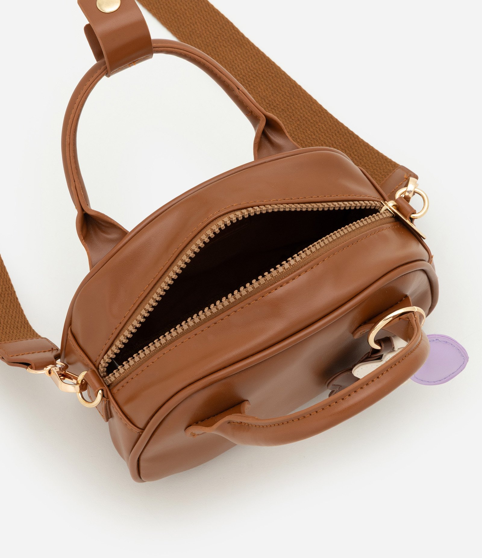 Bolsa Transversal Infantil com Chaveiro Estrelinhas - Tam Único Marrom 6