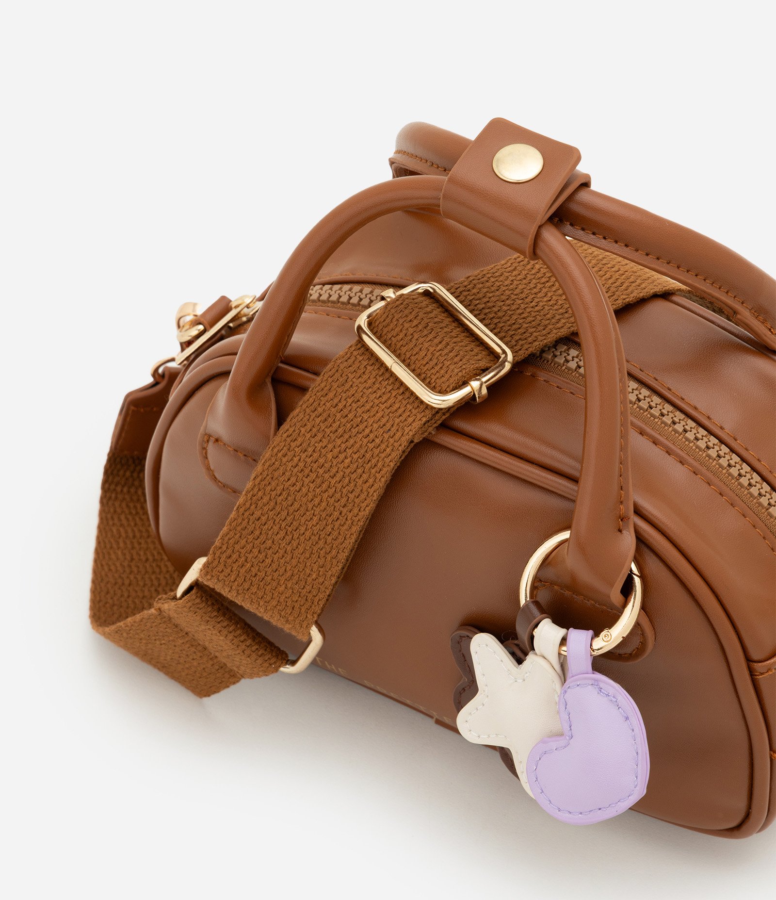 Bolsa Transversal Infantil com Chaveiro Estrelinhas - Tam Único Marrom 7