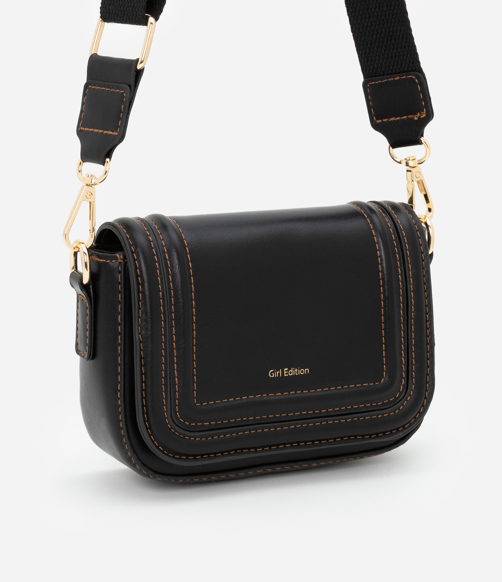 Bolsa Transversal Infantil com Pesponto Contrastante - Tam Único Preto 1