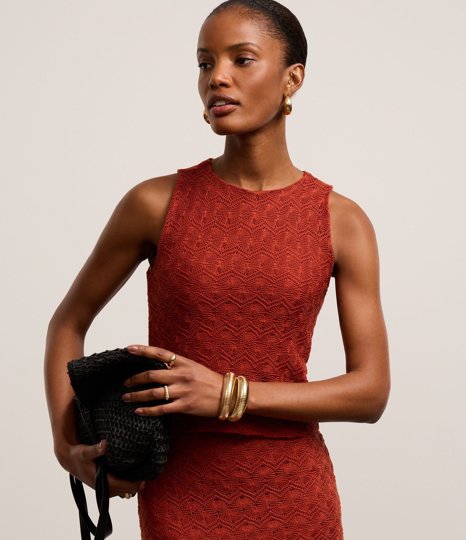 Blusa sem Mangas em Tricô Texturizado Vermelho 1