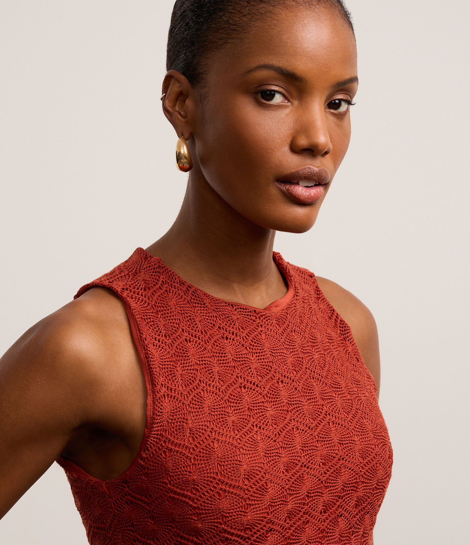 Blusa sem Mangas em Tricô Texturizado Vermelho 3