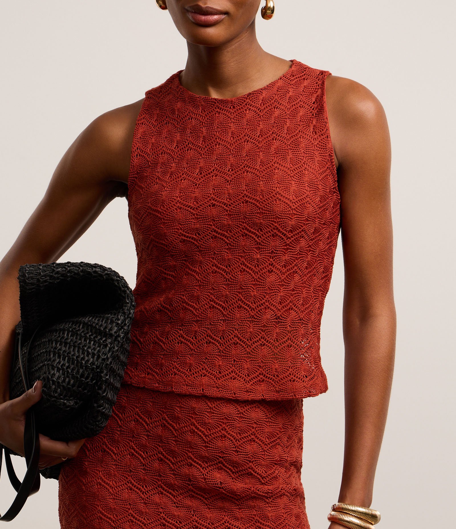 Blusa sem Mangas em Tricô Texturizado Vermelho 4