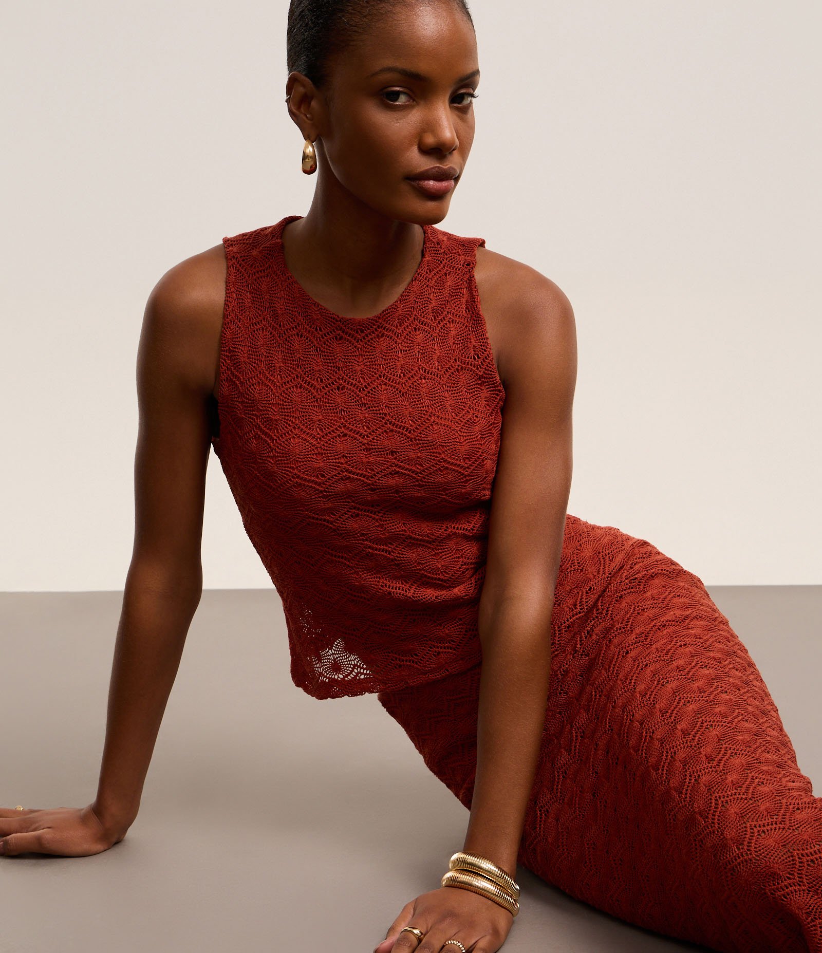 Blusa sem Mangas em Tricô Texturizado Vermelho 5