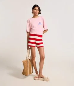 Short Curto e Listrado em Tricô