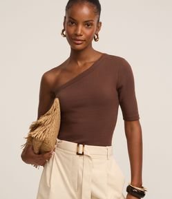 Blusa Canelada em Ribana com Decote Ombro Só