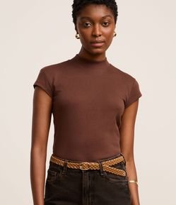 Blusa em Ribana com Golinha Alta e Manga Curta