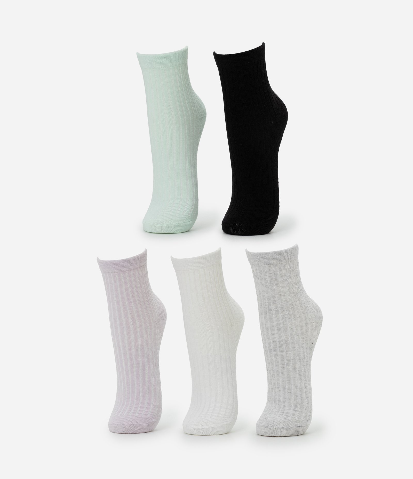 Kit 05 Meias Cano Médio Canelado em Algodão Multicores 1