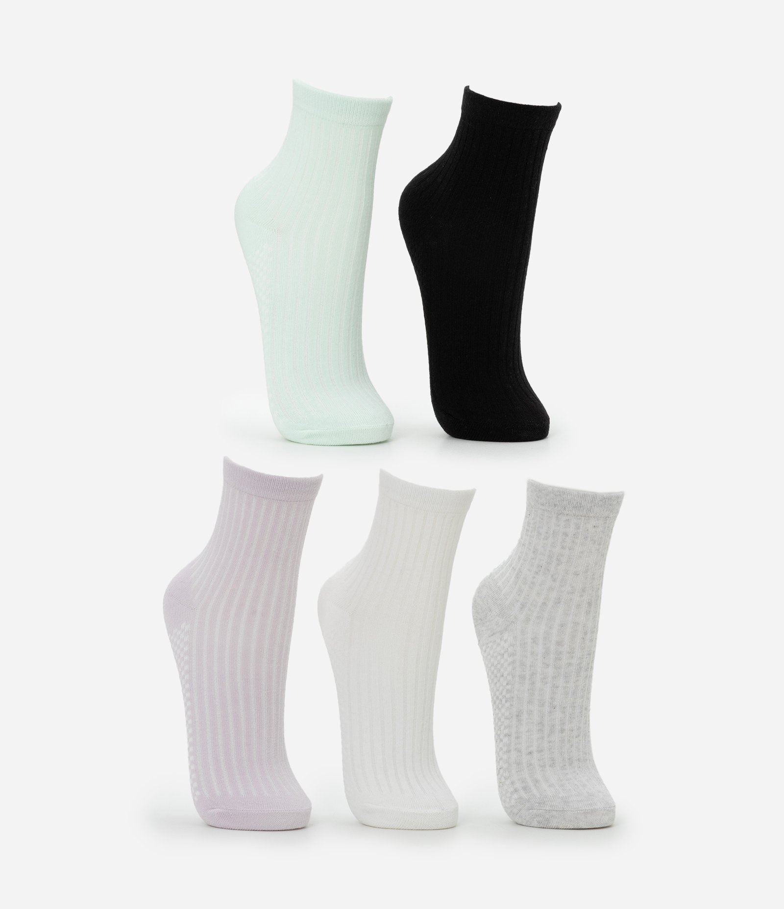 Kit 05 Meias Cano Médio Canelado em Algodão Multicores 2