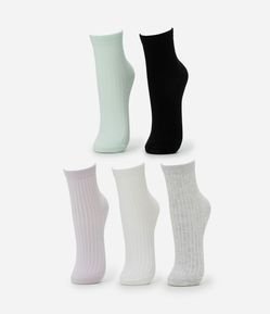 Kit 05 Meias Cano Médio Canelado em Algodão