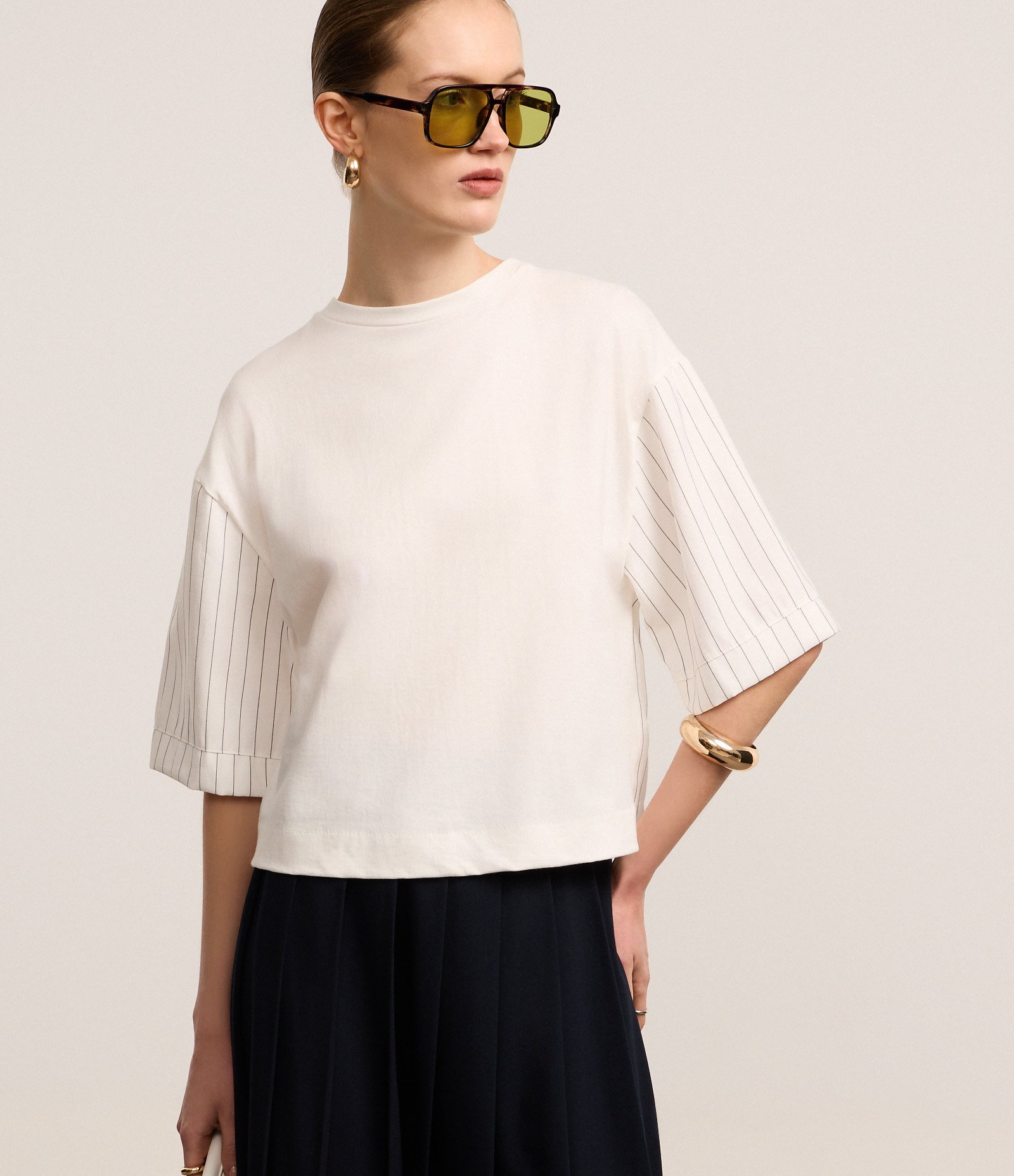 Camiseta Boxy em Algodão com Listras