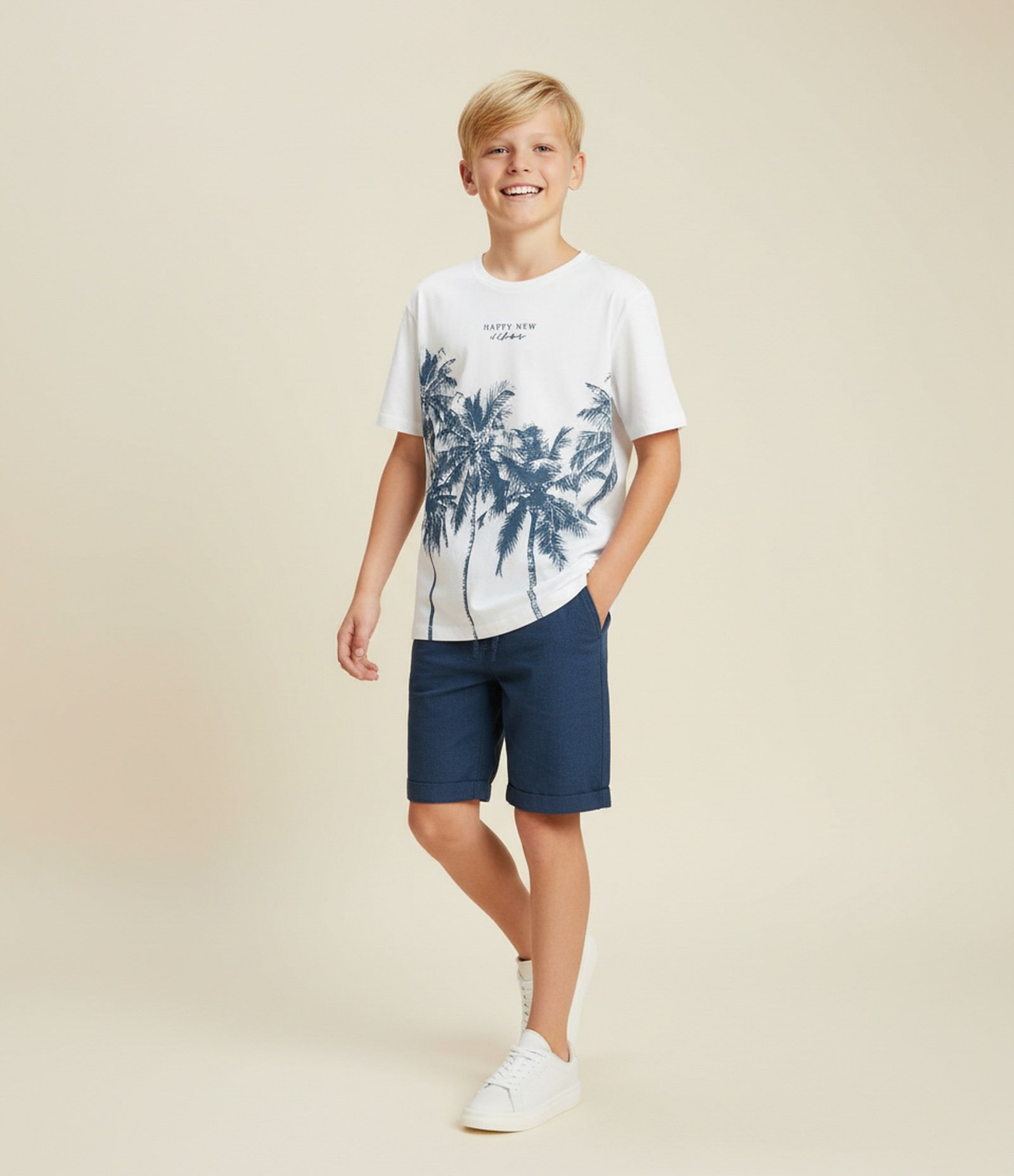 Bermuda Infantil em Sarja - Tam 5 a 14 Anos Azul Marinho 1