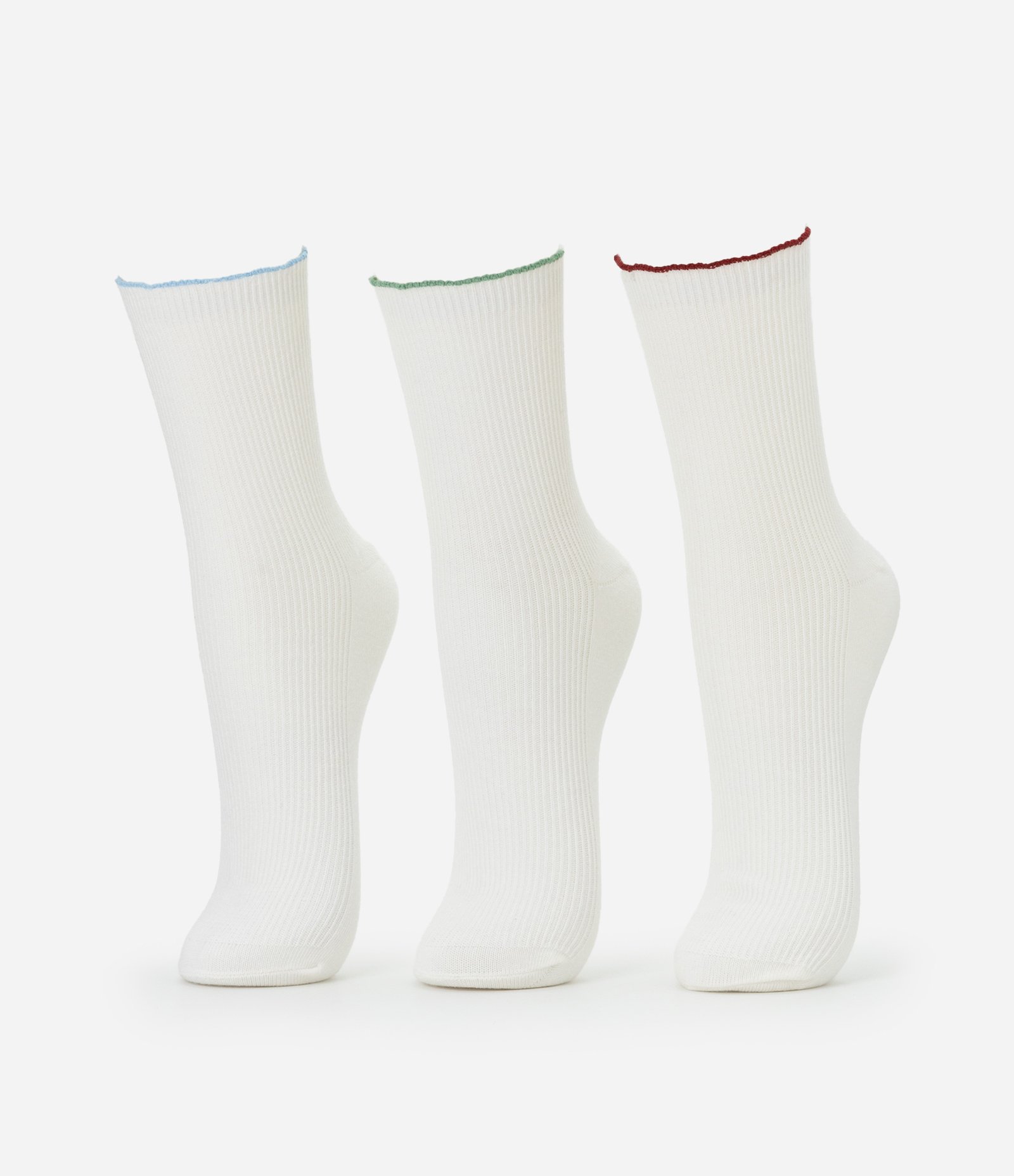 Kit 03 Meia Cano Alto em Algodão com Frufru e Bordado de Amuletos Branco 2