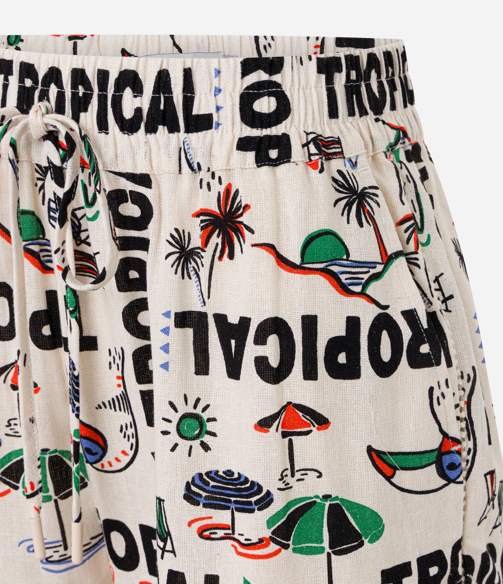 Short Runner Cintura Alta em Viscolinho com Estampa Tropical Bege 7