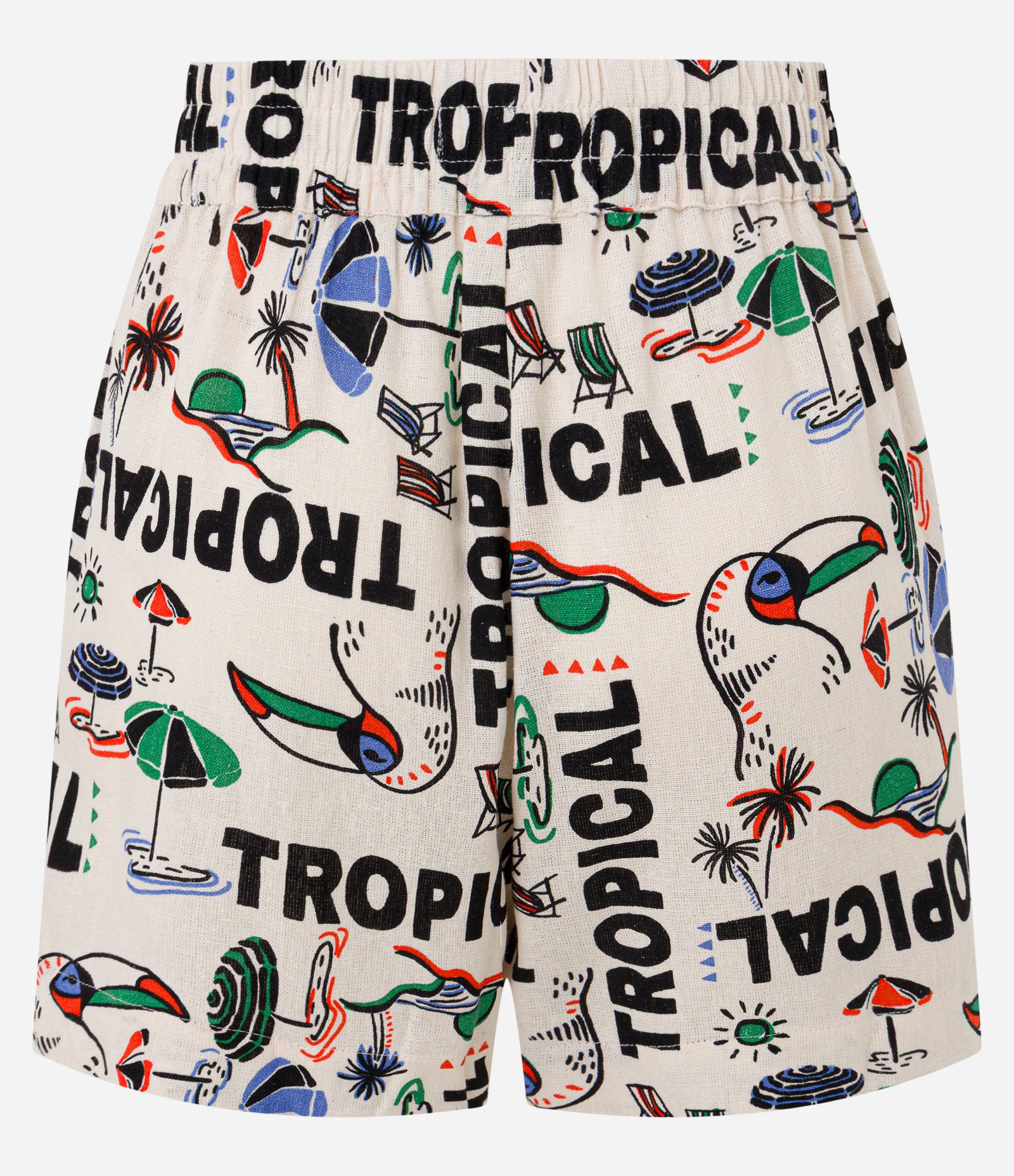 Short Runner Cintura Alta em Viscolinho com Estampa Tropical Bege 8