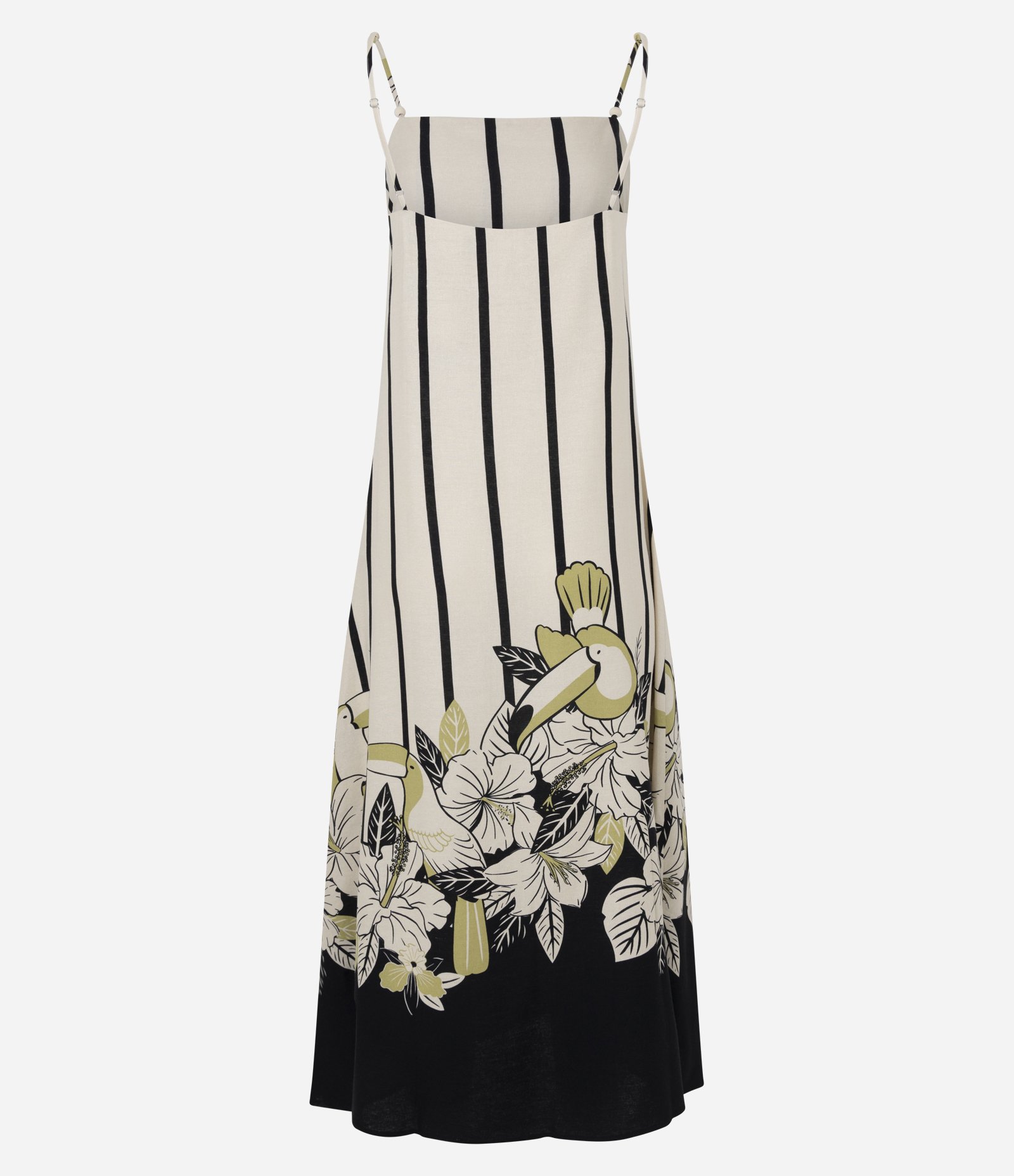 Vestido Midi em Viscolinho com Estapa Tropical e Listras Off White 2
