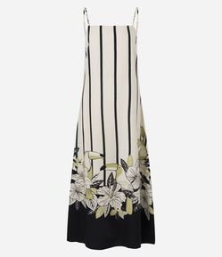 Vestido Midi em Viscolinho com Estapa Tropical e Listras