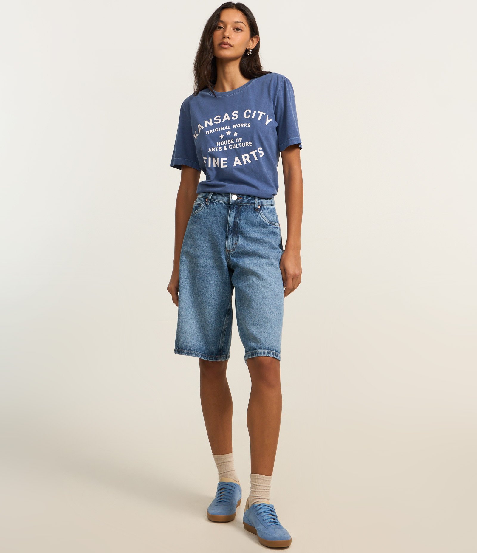 Camiseta Alongada em Algodão com Lettering Kansas City Azul 2